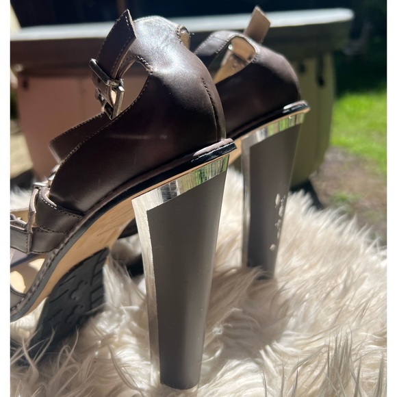 Brian Atwood Leather Lucite Platform Sandals Heels - Picture 11 of 12